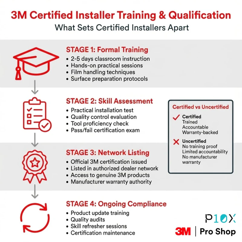 3M certified installer in Malaysia training requirements showing 4-stage qualification process from formal training to ongoing compliance