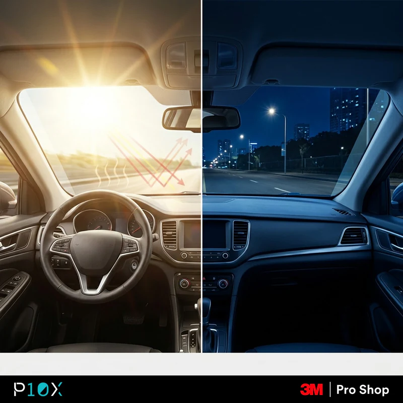 Window tint night driving day versus night performance showing heat rejection during the day and maintained visibility at night